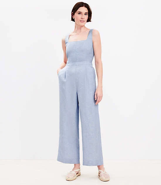 Loft Women's Linen Blend Square Neck Jumpsuit