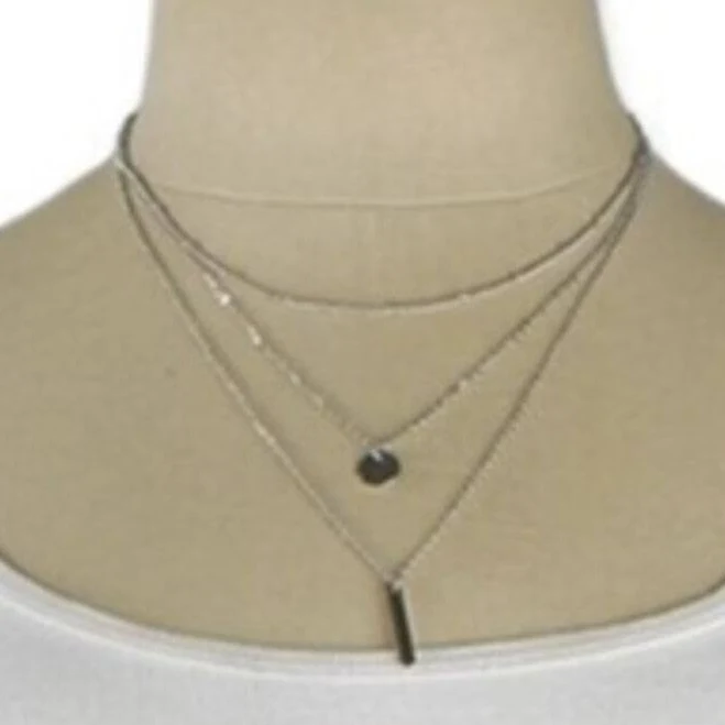 Silver Delicate Chain Triple Layer Charms Necklace