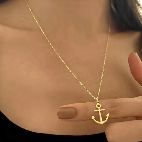 14K Solid Gold Anchor Pendant Necklace