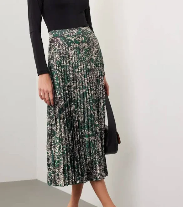 Area Stars Abstract Print A-line Pleated Kelsey Midi Skirt Green