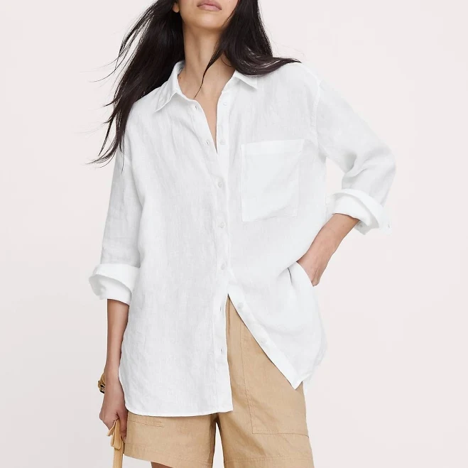 Oversized crisp linen button-down shirt
