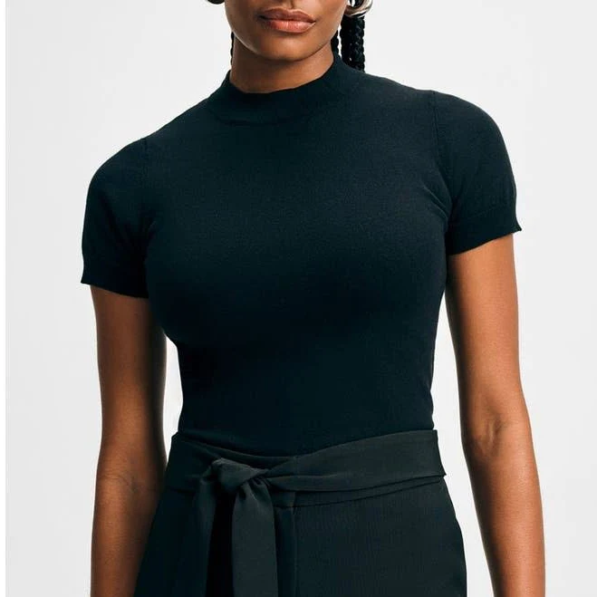 Isaac Mizrahi Women's Mock Neck Short Sleeve Sweater Top