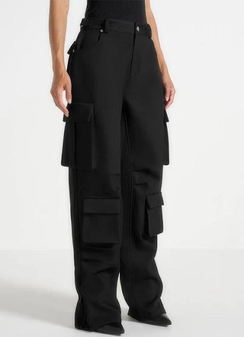 Manière De Voir Emilie High Waisted Satin Cargo Pants