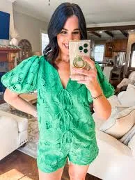 Kelly Green Eyelet Tie Front Top