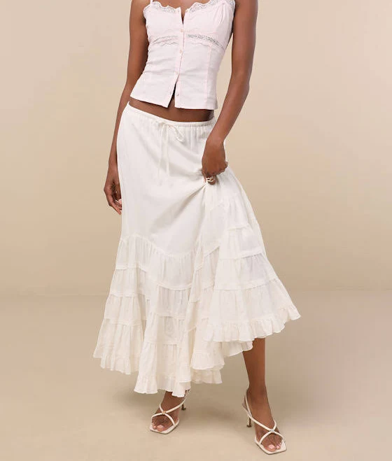 Lulus Tiered Drawstring Maxi Skirt