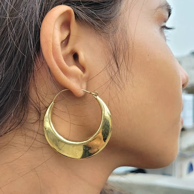 Hammered Oversized Brass Hoop Earrings
