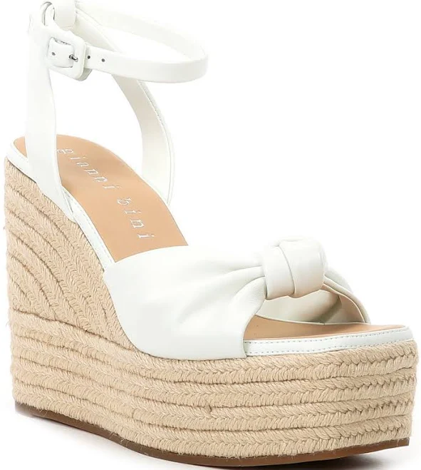 Gianni Bini Shanessa Knot Leather Jute Platform Wedge Sandals