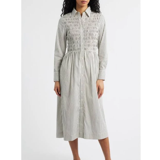 Madewell Smocked Poplin Midi Shirt Dress