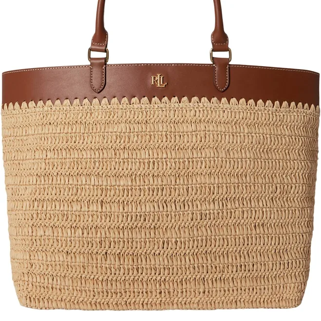 Ralph Lauren Women's Leather-Trim Straw Kyla Tote Bag