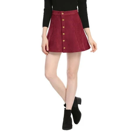 Inspire Chic Women's Faux Suede A-Line High Waisted Mini Skirt