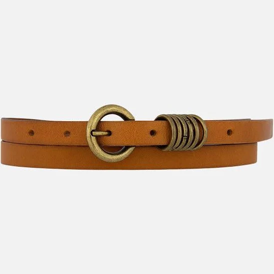 Skinny Leather Belt with Gold Buckle Keeper