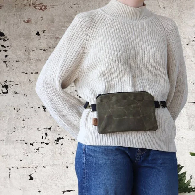 Waxed Canvas Belt Bag: Rustic Olive Fanny Pack, Water Resistant