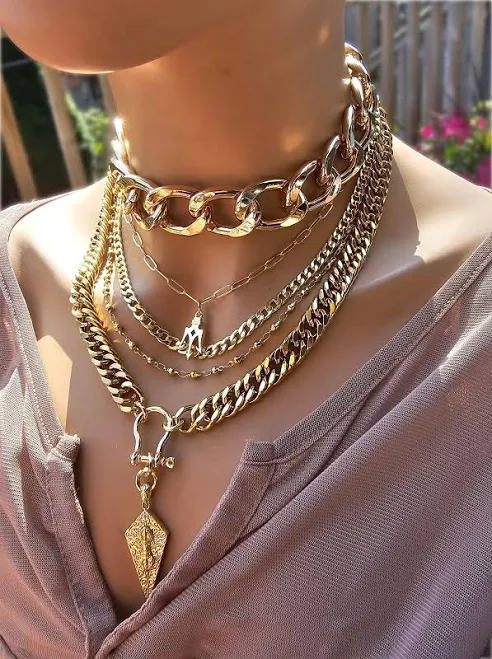 Handmade Chunky Chain Choker Collar Necklace Set