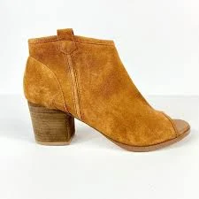 Aldo Cognac Suede Peep Toe Block Heel Zip Booties