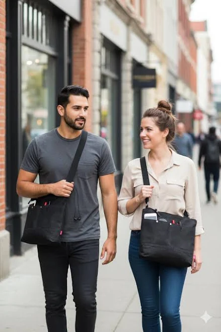 Black Waxed Canvas Crossbody Bag for Women and Men Zip Tote Multi Pockets Bag Rugged Tote Bag Unisex Daily Bag Waxed Messenger Shoulder