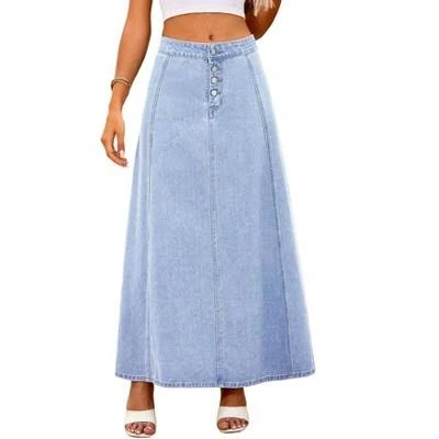 Vintage Denim High Waist Maxi Skirt