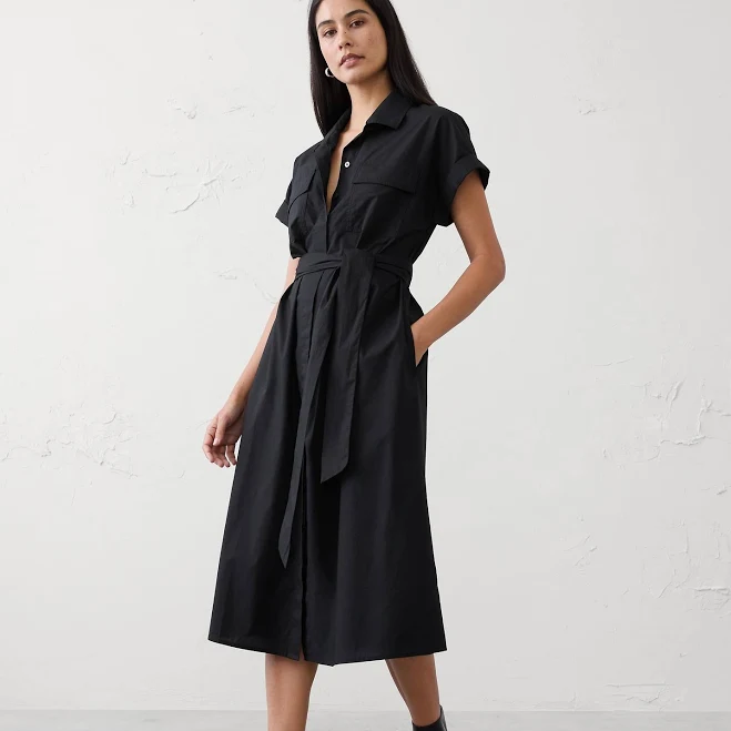 Banana Republic Poplin Utility Midi Shirtdress Black