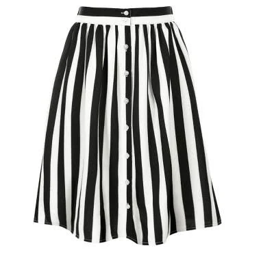 Inspire Chic Women's Striped Skirt Elastic High Waist Button Front A-Line Midi Skirt