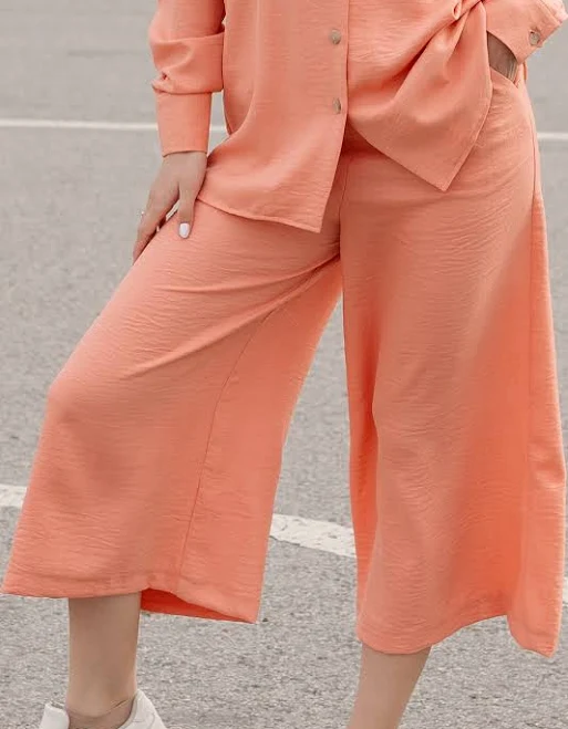 Coral culottes made of fine linen Size 2, 4, 6, 8, 10 US