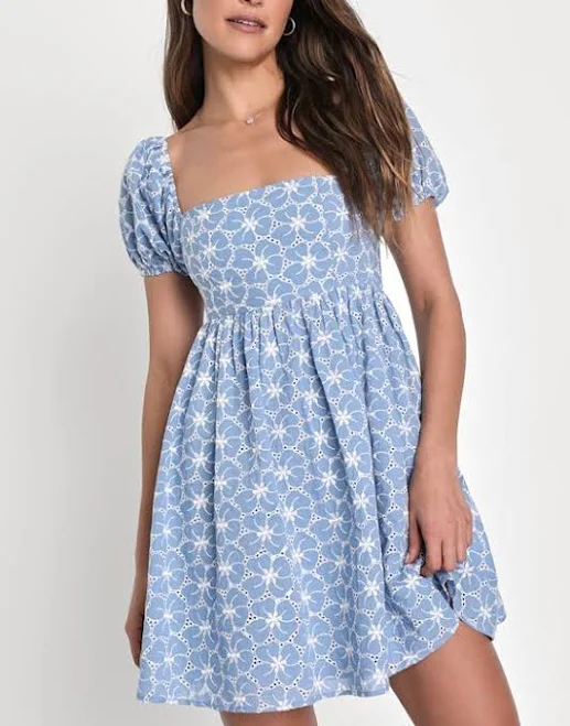 Lulus Eyelet Lace Puff Sleeve Babydoll Dress