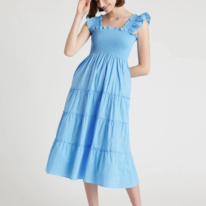 Quince Women's Organic Cotton Smocked Poplin Midi Dress