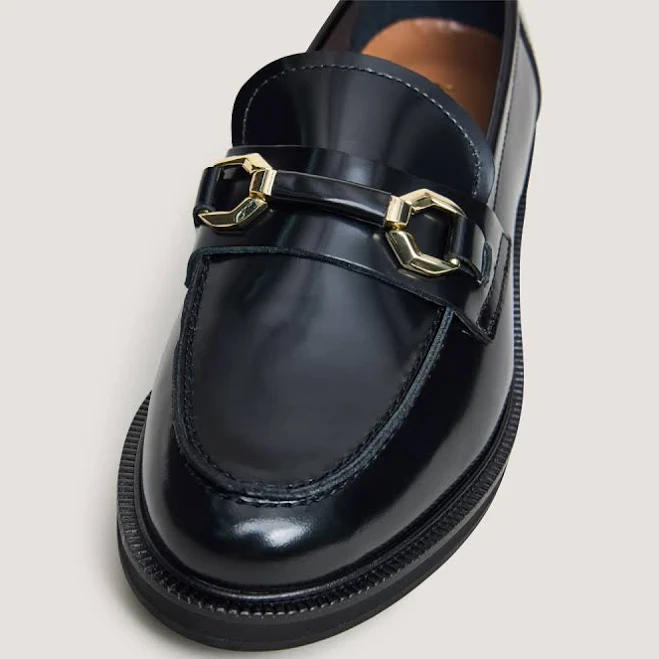 Jonak Women's Glazed Leather Loafers with Gold Bits