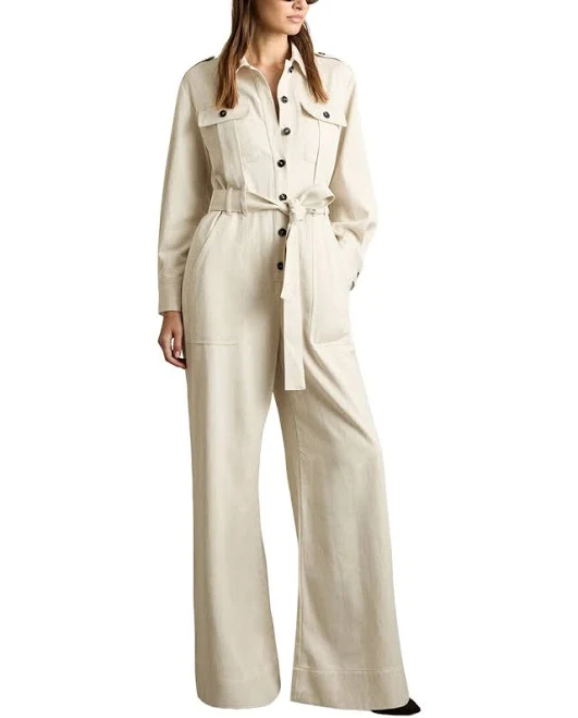 Reiss Anais Linen-Blend Utility Jumpsuit, Cream / Regular 2 (XS)