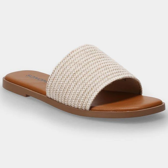 Flat leather slide sandals with minimalist straps