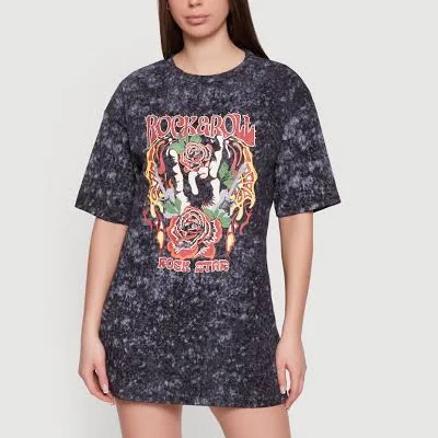 Women's Acid Wash Graphic T-Shirt Dress