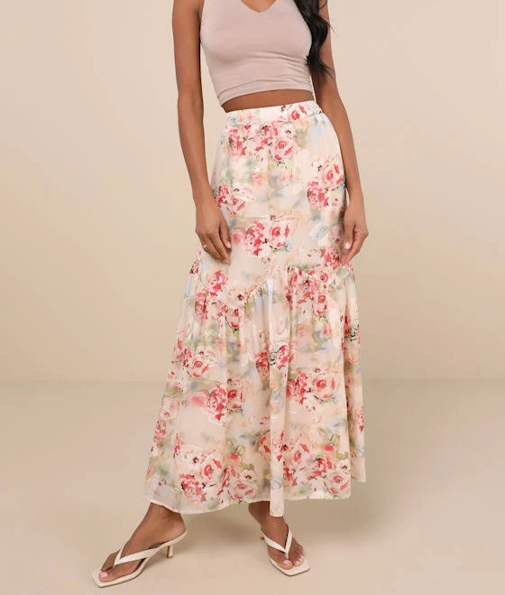 Lulus High-Rise Floral Jacquard Maxi Skirt