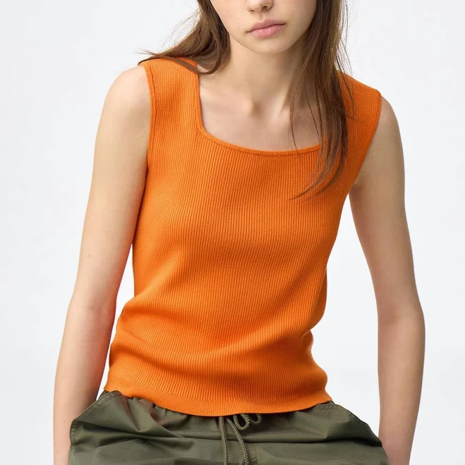 Women's Ribbed Knitted Square Neck Tank Top