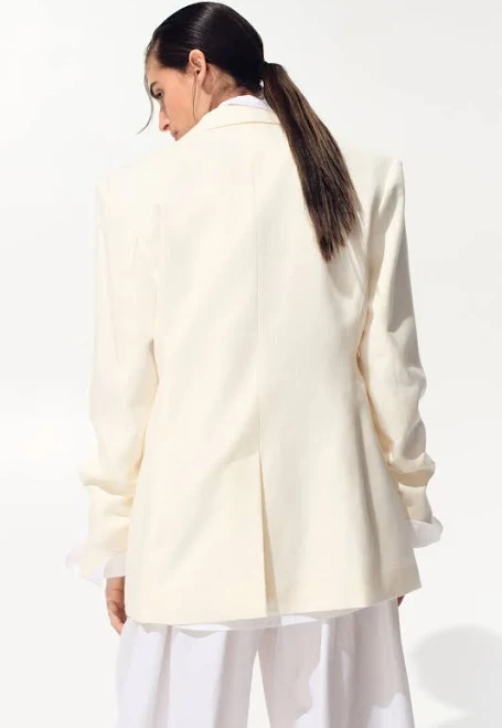 H&M Ladies Single-Breasted Linen-Blend Blazer