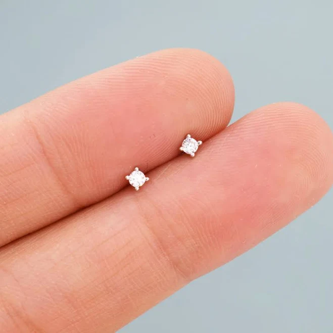 Tiny CZ Sterling Silver Stud Earrings