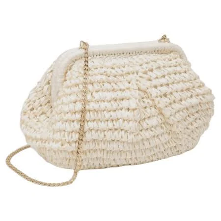 Women's Woven Straw Clutch Crossbody Bag with Chain Strap