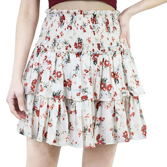 Women's High Waist Flared Floral Ruffle Mini Skirt