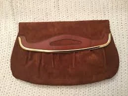 VTG 80's Rust Brown Suede Brass Details Clutch Handbag Retro Boho