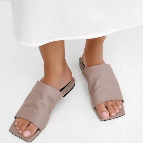 MARCELLA Women's Lisbet Square Toe Leather Slide Sandals