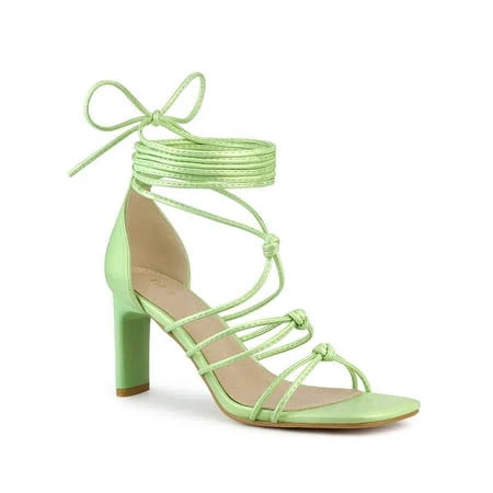 Blissful Step Women's Lace Up Strappy Block High Heel Sandals