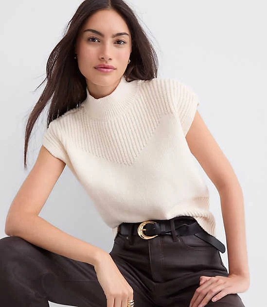 Loft Women's Ribtrim Sleeveless Mock Neck Sweater