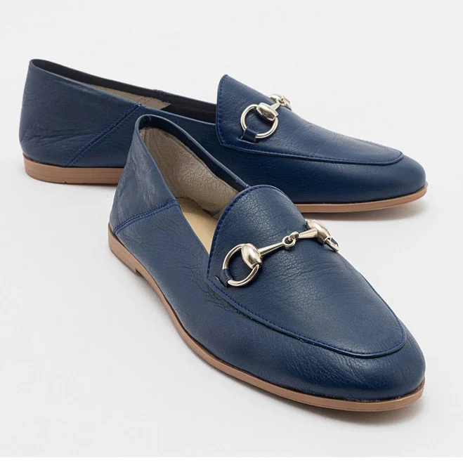 Penny Leather Horsebit Loafers - Navy blue leather - Size 8.5