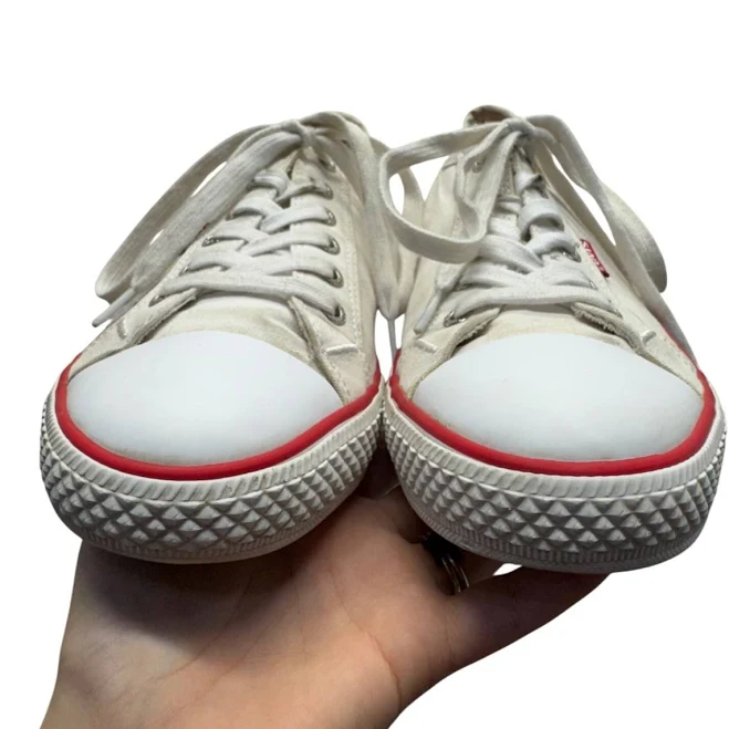 Levis White Canvas Sneakers With Red Trim 347b