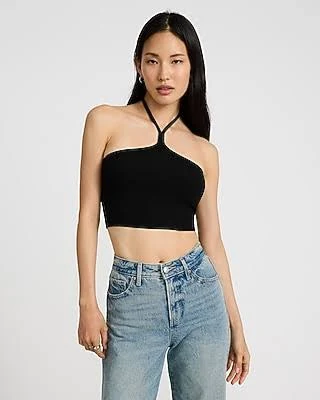 Express Women's Fitted Ribbed Halter Crop Top