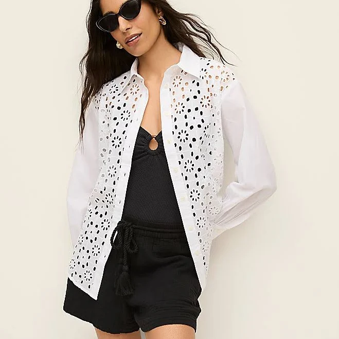 Ann Taylor Women's Oversized Eyelet Shirt