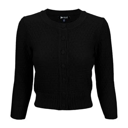 Yemak Women's Cropped Vintage Inspired Cardigan Sweater