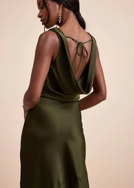 Lulus Satin Cowl Tie-Back Slip Maxi Dress