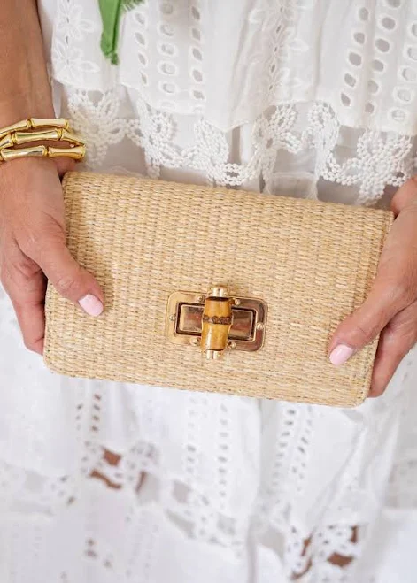 Lilly Straw Bamboo Toggle Clutch