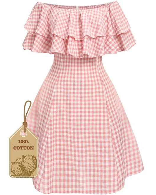 Off-Shoulder Gingham Mini Dress