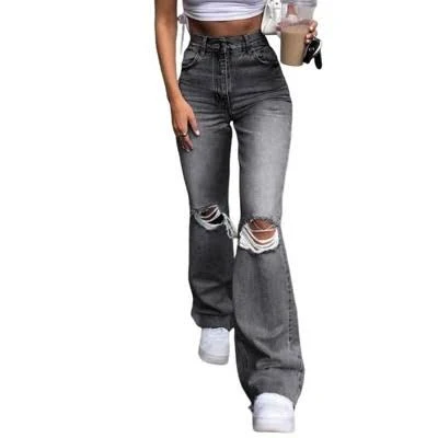 Garvee Women's High-Waisted Ripped Distressed Straight Leg Jeans