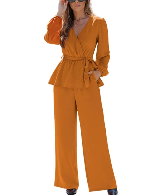 Cupshe Women's Elegant V-Neck Top & Wide-Leg Pants Matching Set
