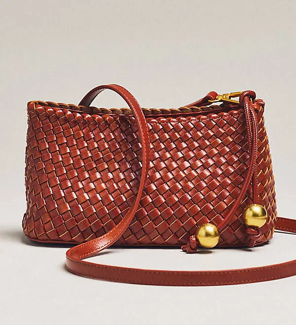 Woven Mini Sling Crossbody Bag by Anthropologie in Beige